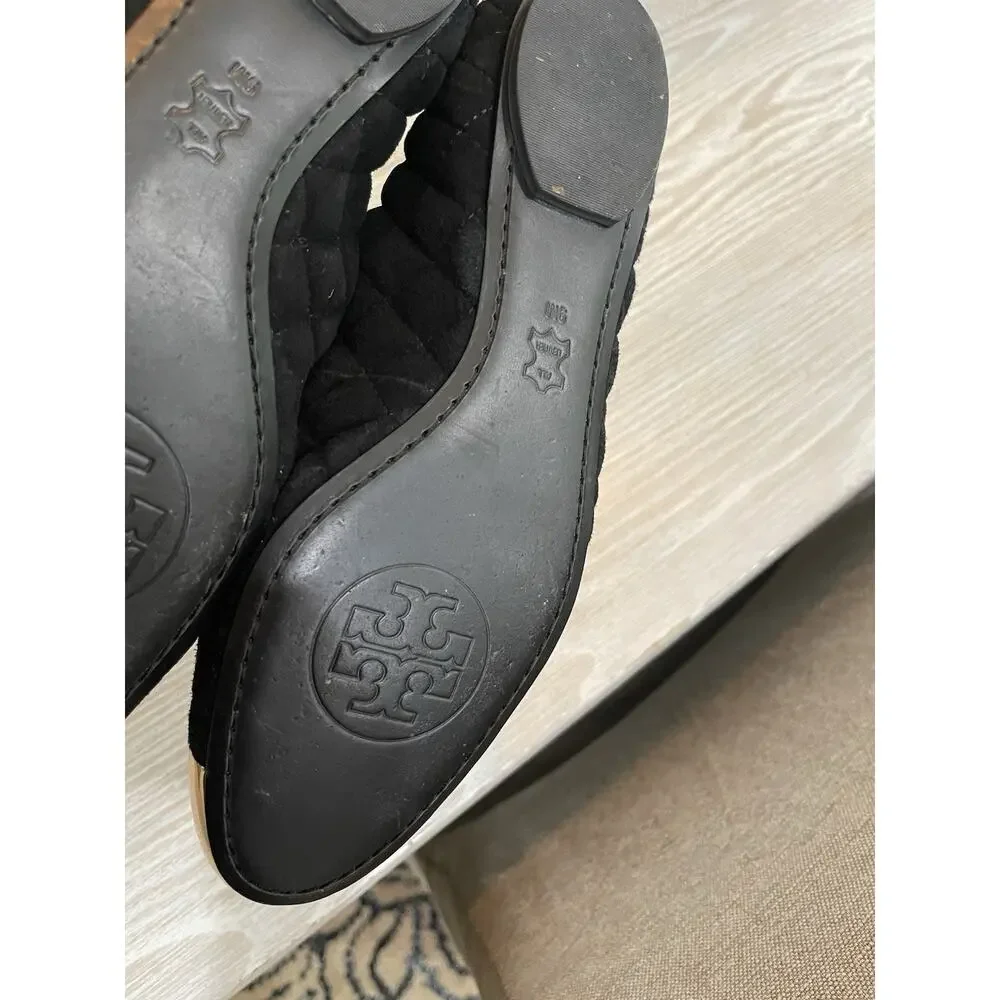 Tory Burch Women's Kaitlin Quilted Suede Ballet Flats Black/Bronze Size 9298